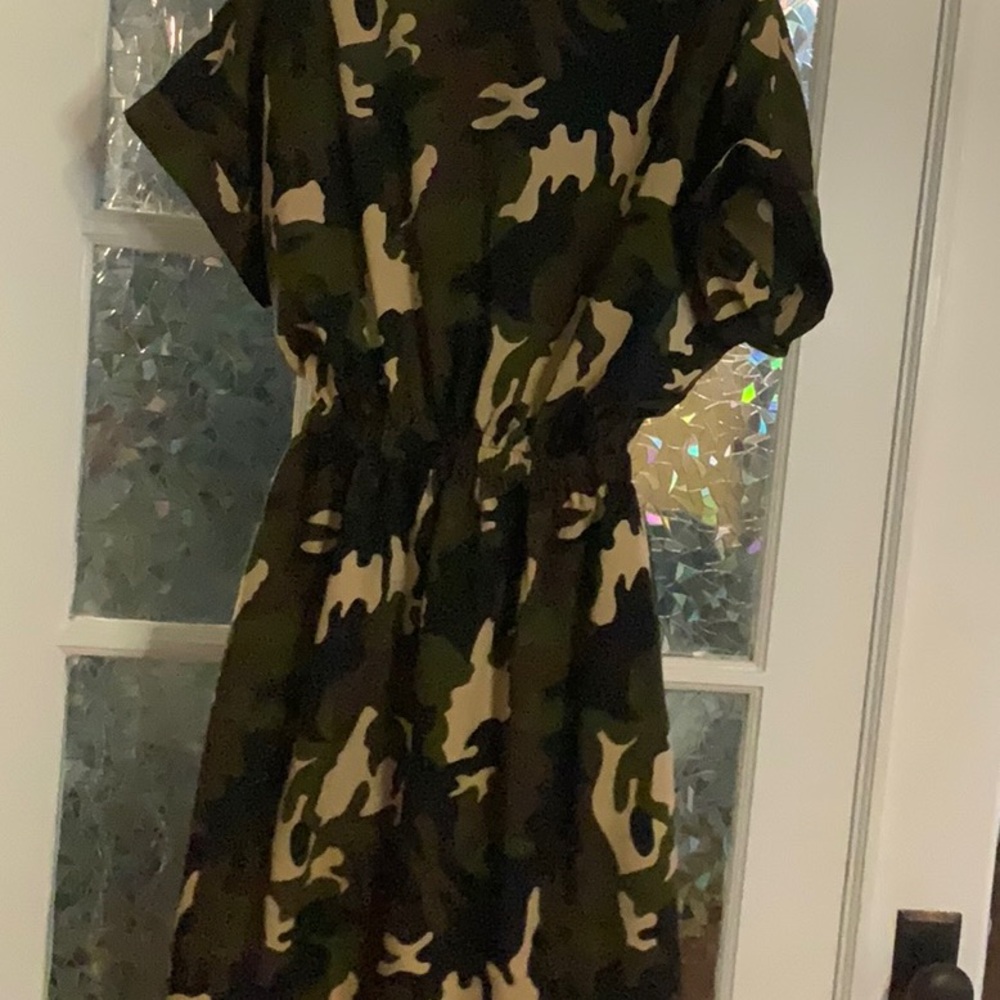 Camo Button-Front Tie-Waist Shirt Dress - Picture 3 of 3